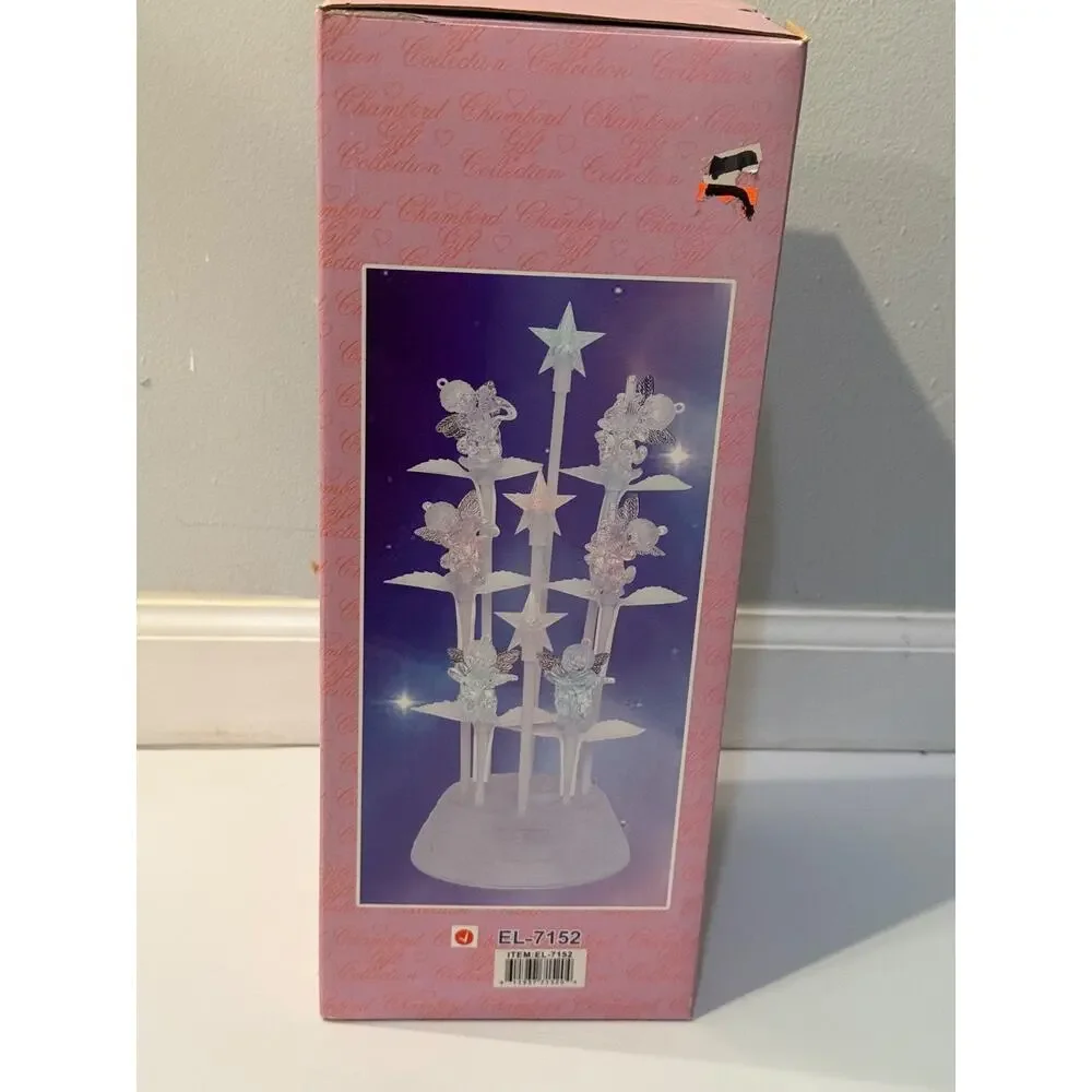 Vintage Acrylic Angel Fiber Optic Christmas Tree Lamp Light 16” Works w/ Box NOS
